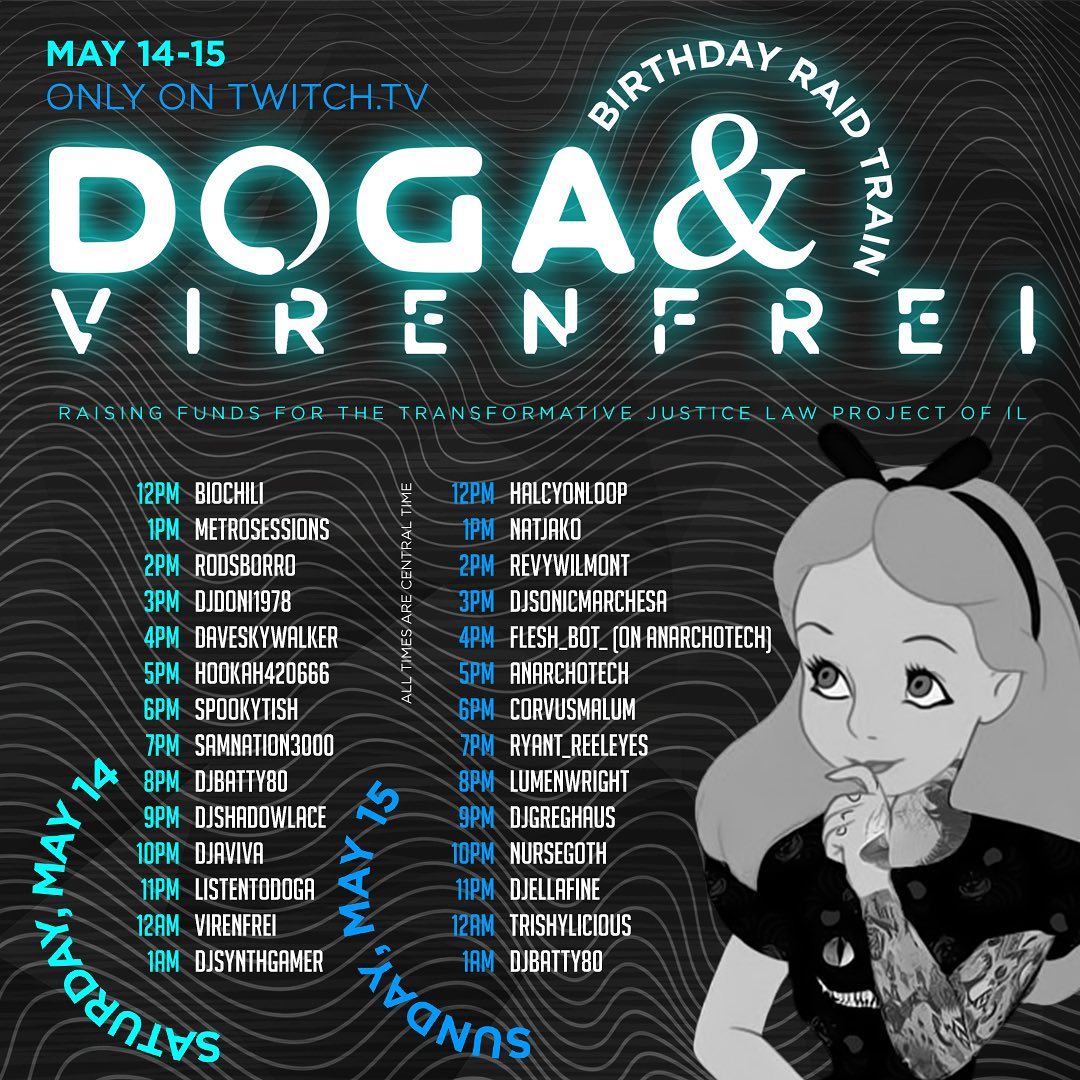 DOGA & Virenfrei Birthday Raid Train today! I’ll be on at 5pmPT/7pmCT playing a little bit of everything