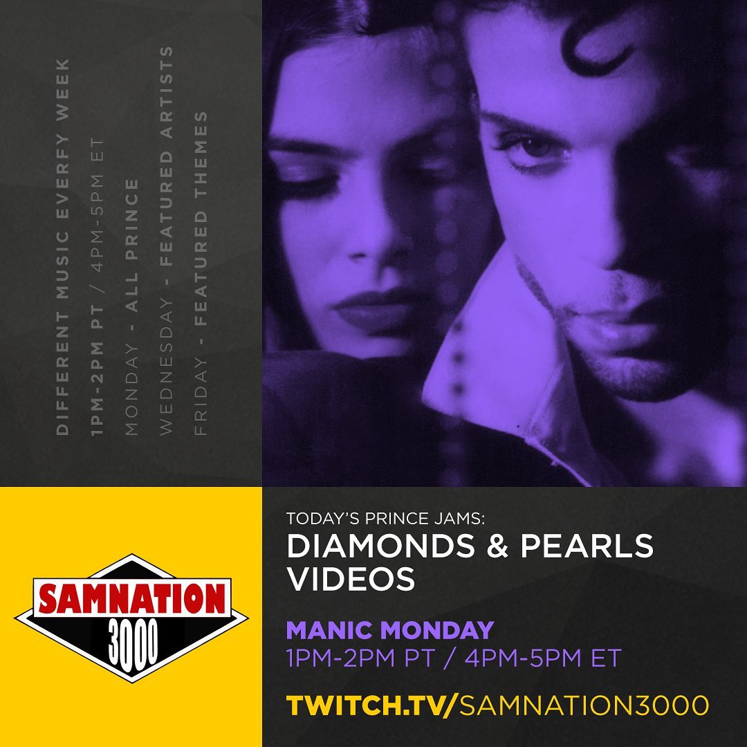 ALL PRINCE! Diamonds 💎 & Pearls videos for one hour - today at 1pm PT - only on twitch.tv/samnation3000 💜💜